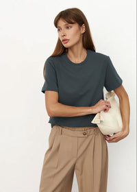 Eliane Plain Crew Neck Short Sleeve Relaxed Everyday Jersey Tee