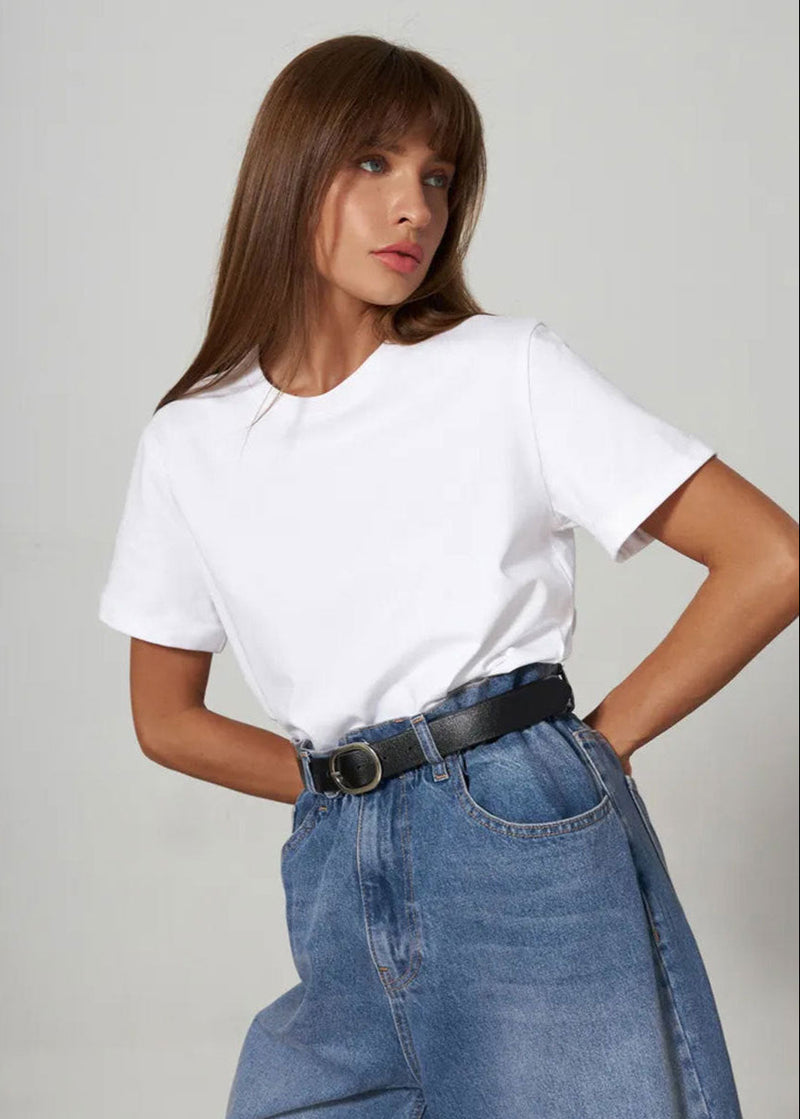 Eliane Plain Crew Neck Short Sleeve Relaxed Everyday Jersey Tee