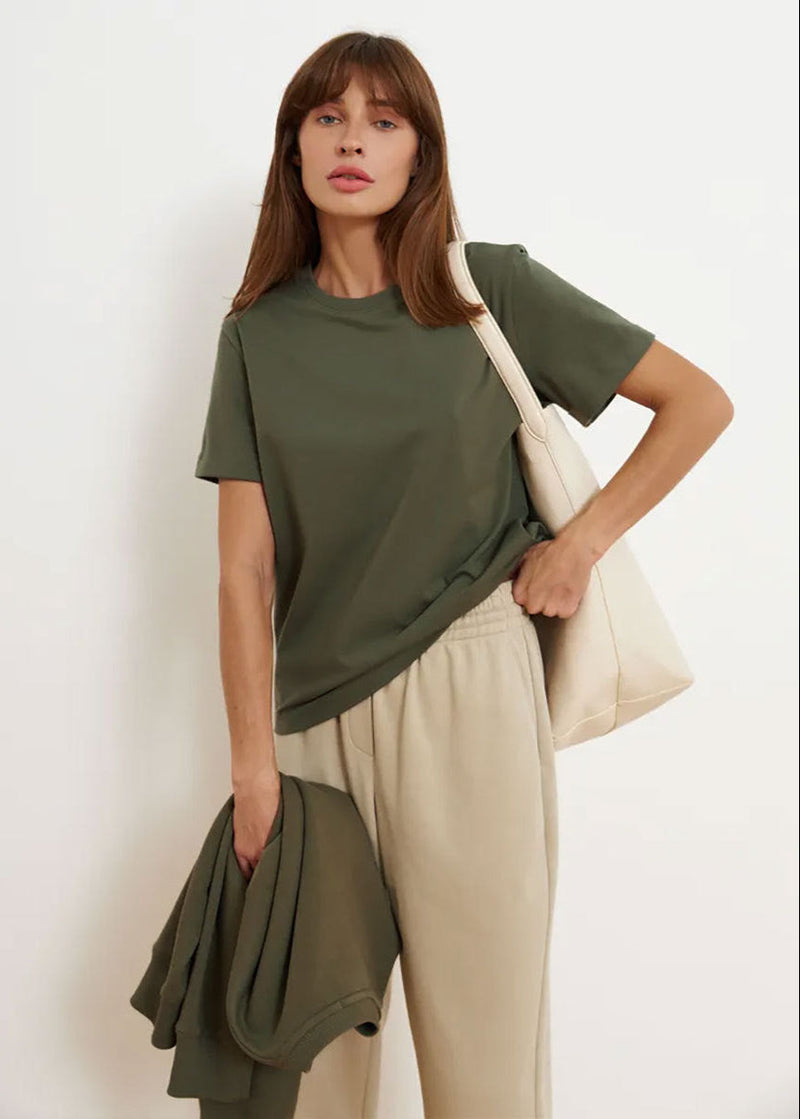 Eliane Plain Crew Neck Short Sleeve Relaxed Everyday Jersey Tee