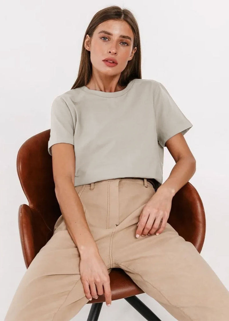 Eliane Plain Crew Neck Short Sleeve Relaxed Everyday Jersey Tee