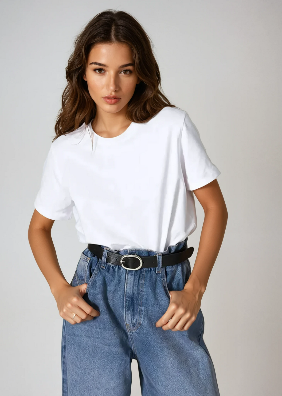 Eliane Plain Crew Neck Short Sleeve Relaxed Everyday Jersey Tee - White