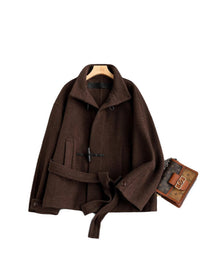 Raquel Funnel Neck Toggle Front Belted Short Wrap Coat