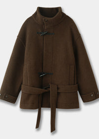 Raquel Funnel Neck Toggle Front Belted Short Wrap Coat