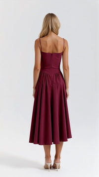 Camilla Sweetheart Corset Bodice Pleated Skirt Strappy Midi Dress