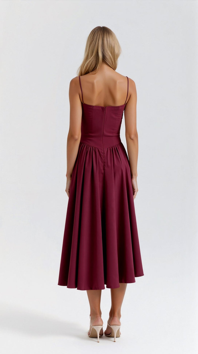 Camilla Sweetheart Corset Bodice Pleated Skirt Strappy Midi Dress