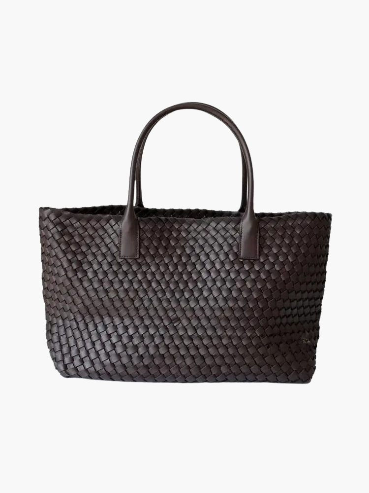 Nadia Woven Structured Twin Handle Everyday Tote Bag - Coffee