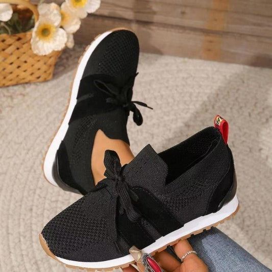 Hyacinthe Knit Upper Bow Tie Slip On Wedge Comfort Trainers - Black