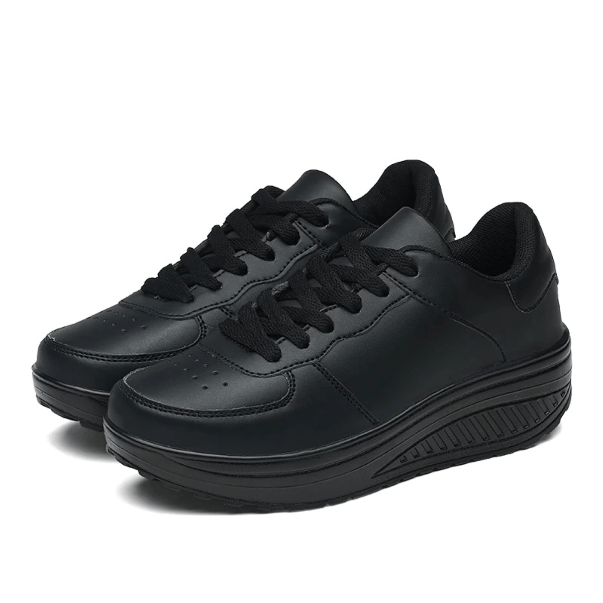 Angeline Rocker Sole Lace Up Padded Collar Walking Trainers - Black