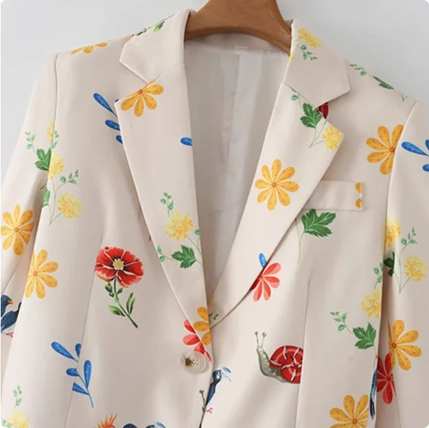 Violet Painted Floral Print Relaxed Single Breasted Blazer