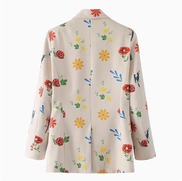 Violet Painted Floral Print Relaxed Single Breasted Blazer