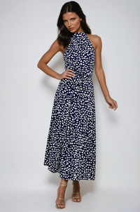 Cecile Spot Print High Neck Sleeveless Tiered Skirt Maxi Dress