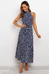 Cecile Spot Print High Neck Sleeveless Tiered Skirt Maxi Dress