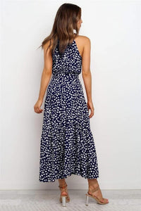 Cecile Spot Print High Neck Sleeveless Tiered Skirt Maxi Dress