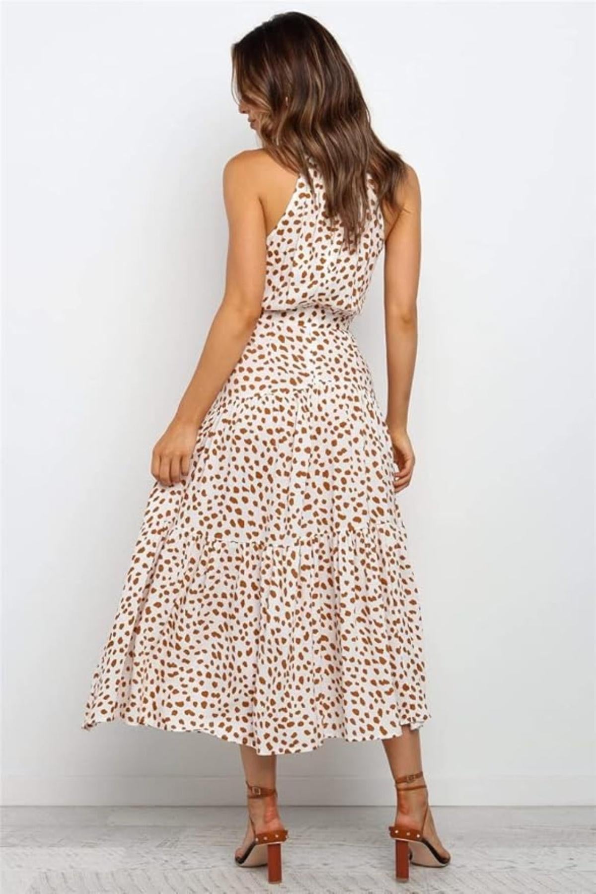 Cecile Spot Print High Neck Sleeveless Tiered Skirt Maxi Dress