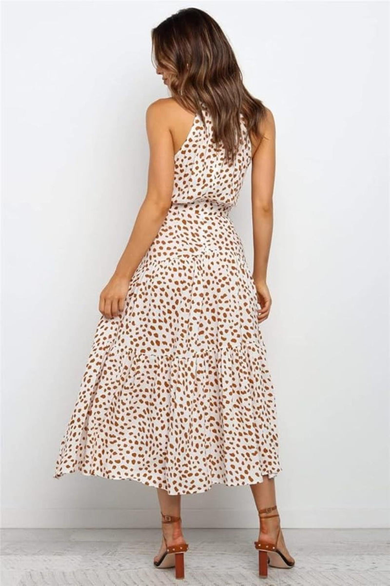 Cecile Spot Print High Neck Sleeveless Tiered Skirt Maxi Dress