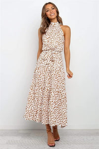Cecile Spot Print High Neck Sleeveless Tiered Skirt Maxi Dress