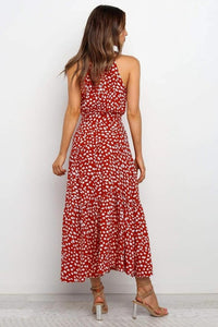 Cecile Spot Print High Neck Sleeveless Tiered Skirt Maxi Dress