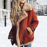 Ophelia Buckle Strap Shearling Lined Aviator Biker Jacket