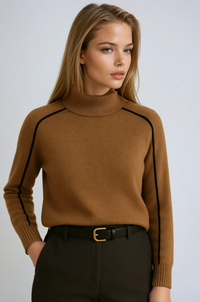 Noor Contrast Piped Raglan Seam Roll Neck Knit Jumper