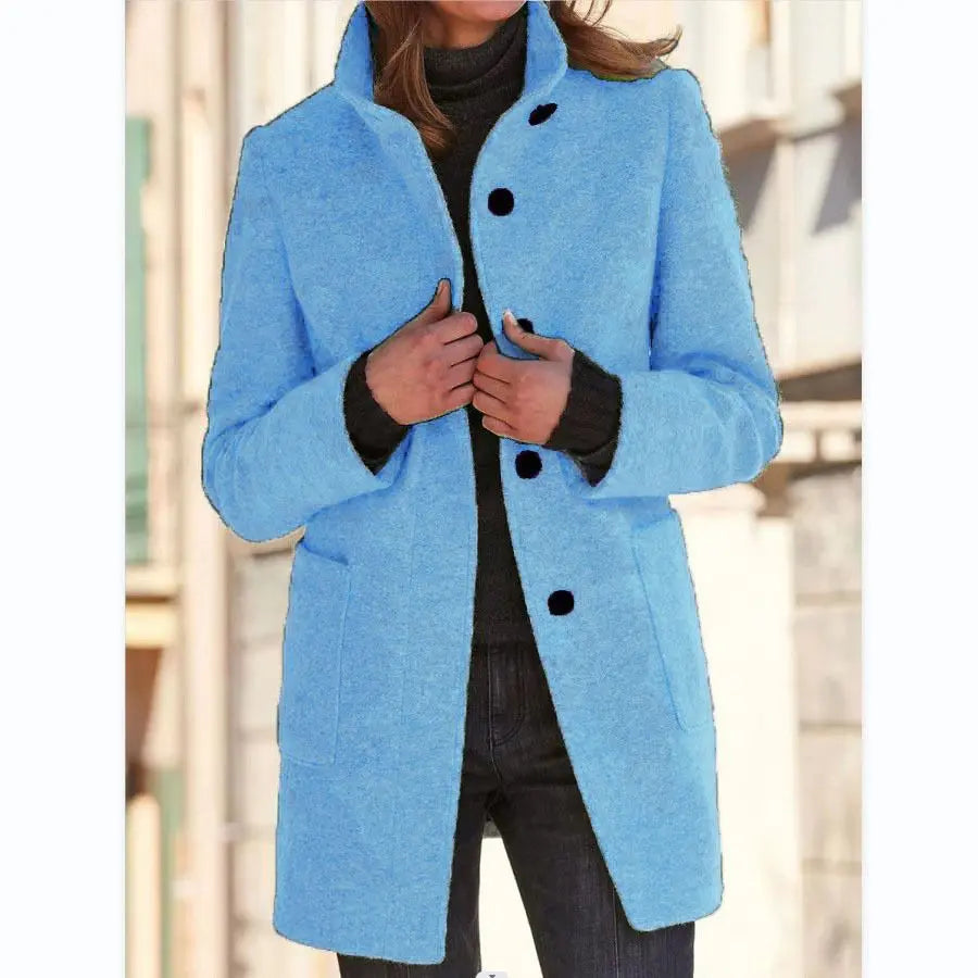 Marisol Button Through Patch Pocket Textured Midi Coat - Light Blue