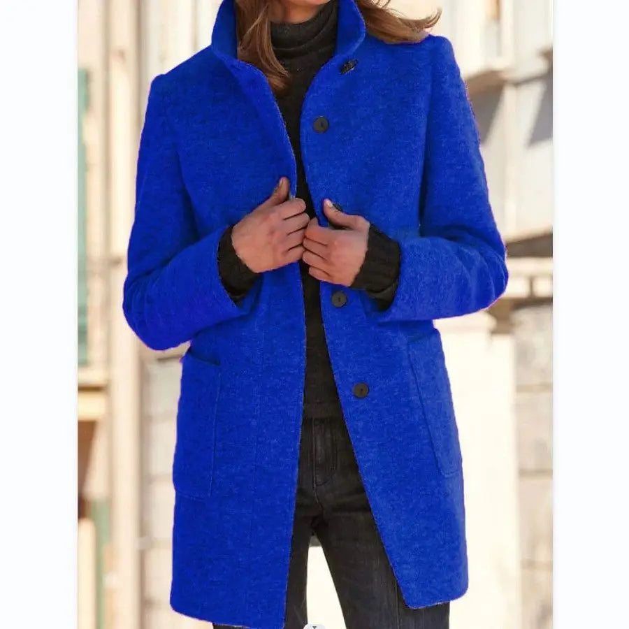 Marisol Button Through Patch Pocket Textured Midi Coat - Dark Blue