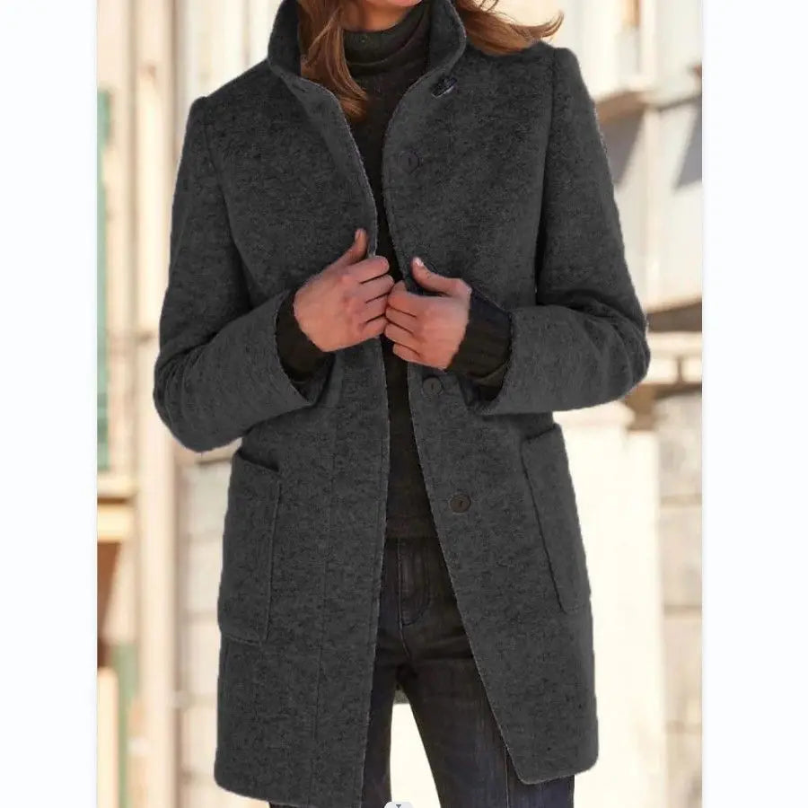 Marisol Button Through Patch Pocket Textured Midi Coat - Black