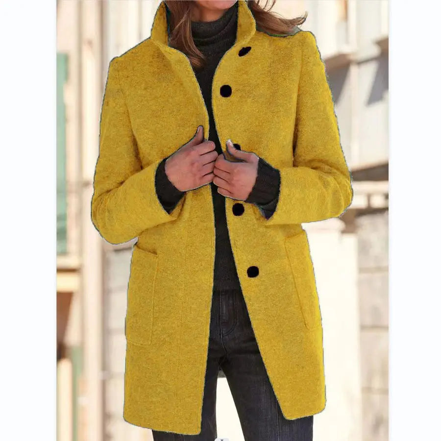 Marisol Button Through Patch Pocket Textured Midi Coat - Yellow