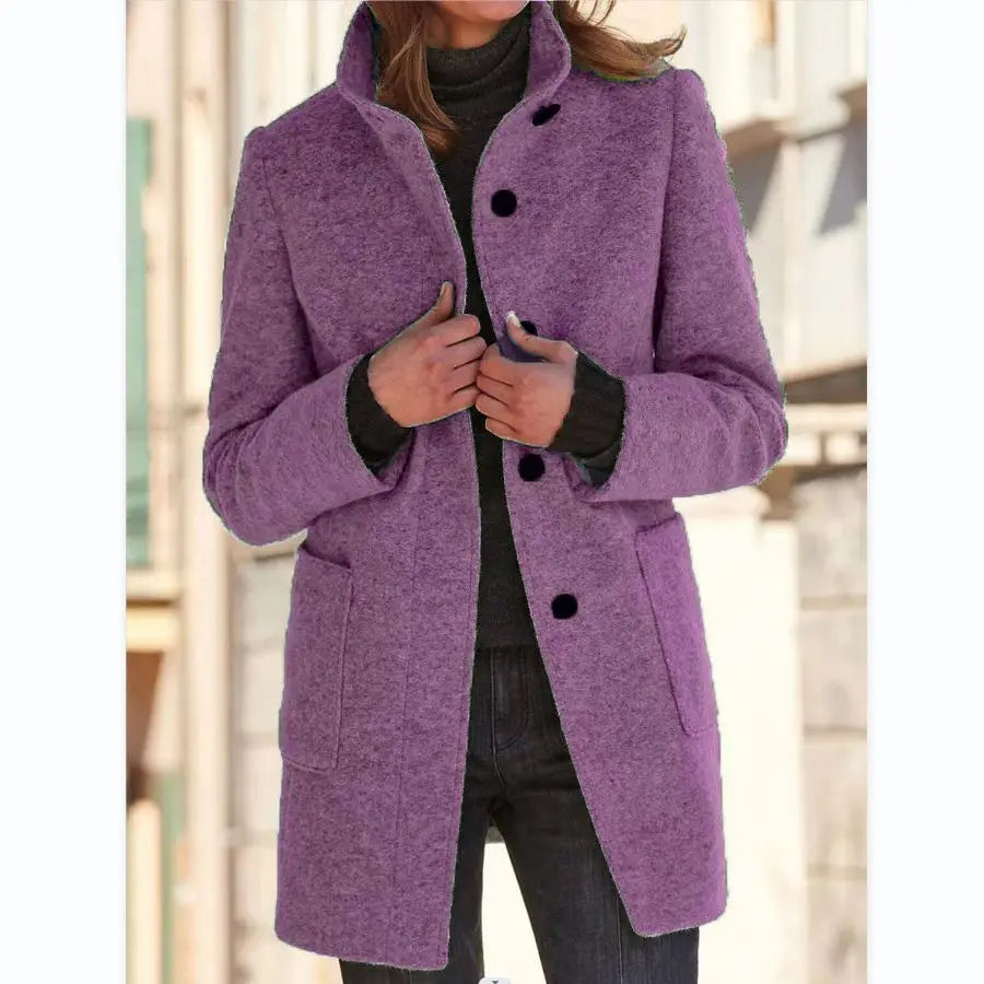 Marisol Button Through Patch Pocket Textured Midi Coat - Light Purple