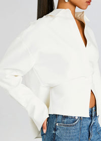 Blandine Point Collar Curved Open Front Cropped Overshirt Blouse