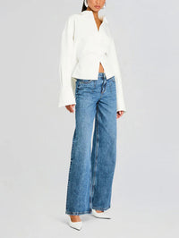 Blandine Point Collar Curved Open Front Cropped Overshirt Blouse