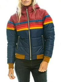 Cordelia Retro Chevron Stripe Hooded Quilted Puffer Jacket