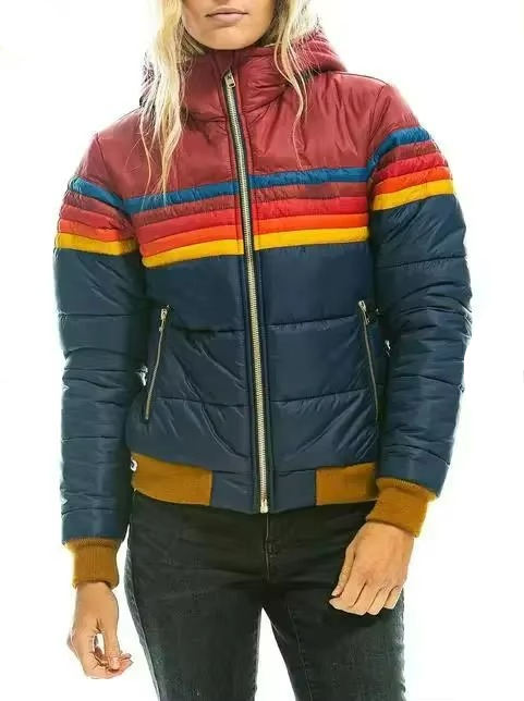 Cordelia Retro Chevron Stripe Hooded Quilted Puffer Jacket