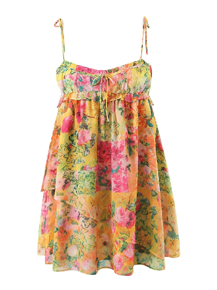 Madeleine Bright Floral Print Babydoll Strappy Mini Dress
