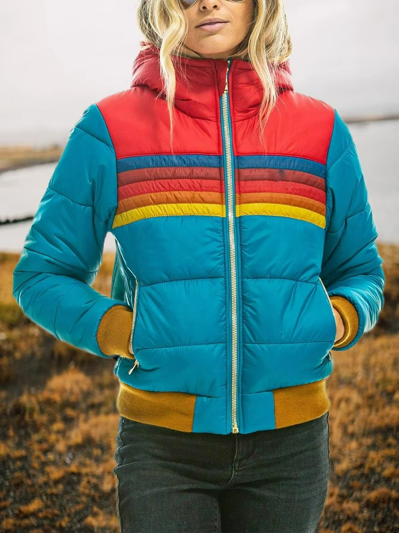 Cordelia Retro Chevron Stripe Hooded Quilted Puffer Jacket