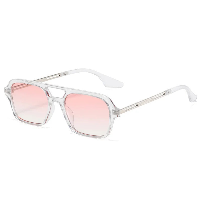 Isla Double Bridge Flat Front Square Aviator Sunglasses - Clear Pink