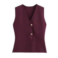 Calla Split Hem Two Button Sleeveless Knit Waistcoat Vest