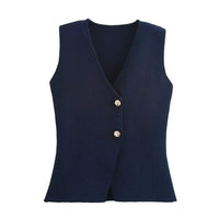 Calla Split Hem Two Button Sleeveless Knit Waistcoat Vest