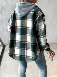 Arabella Hooded Check Brushed Button Front Shacket Overshirt