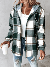 Arabella Hooded Check Brushed Button Front Shacket Overshirt
