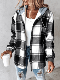 Arabella Hooded Check Brushed Button Front Shacket Overshirt