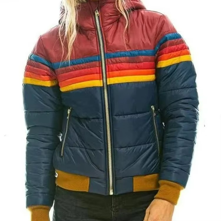 Cordelia Retro Chevron Stripe Hooded Quilted Puffer Jacket