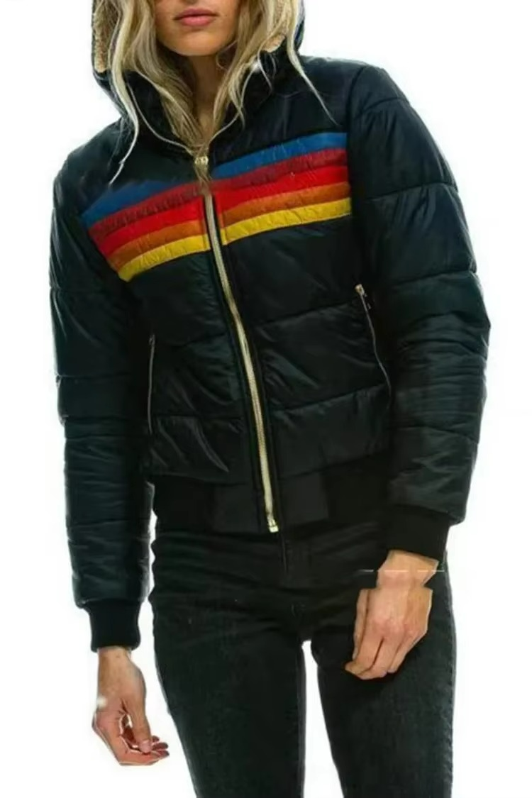 Cordelia Retro Chevron Stripe Hooded Quilted Puffer Jacket