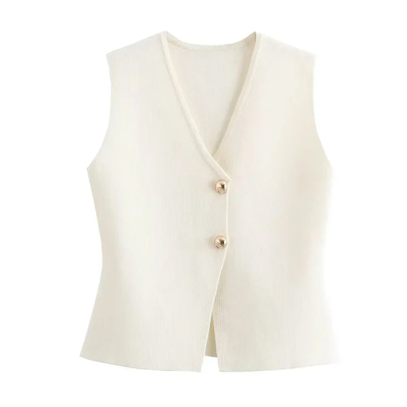 Calla Split Hem Two Button Sleeveless Knit Waistcoat Vest