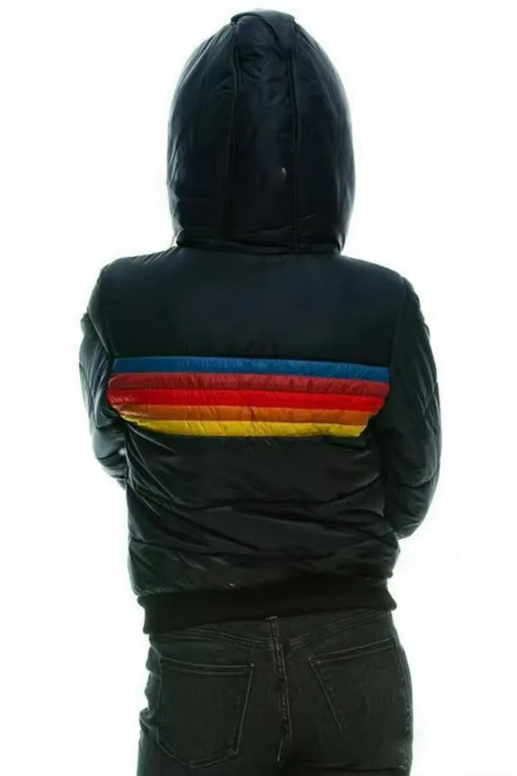 Cordelia Retro Chevron Stripe Hooded Quilted Puffer Jacket
