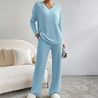Tara Ribbed V Neck Knit and Wide Leg Trouser Lounge Set