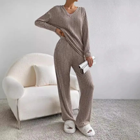 Tara Ribbed V Neck Knit and Wide Leg Trouser Lounge Set