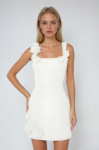 Ghislaine Rosette Trim Square Neck Structured Shift Mini Dress