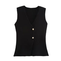 Calla Split Hem Two Button Sleeveless Knit Waistcoat Vest
