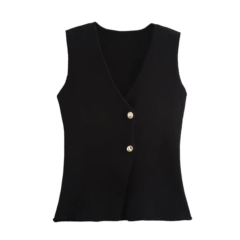 Calla Split Hem Two Button Sleeveless Knit Waistcoat Vest