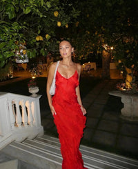 Briar Textured Ruffle Trim Strappy Fitted Column Maxi Dress
